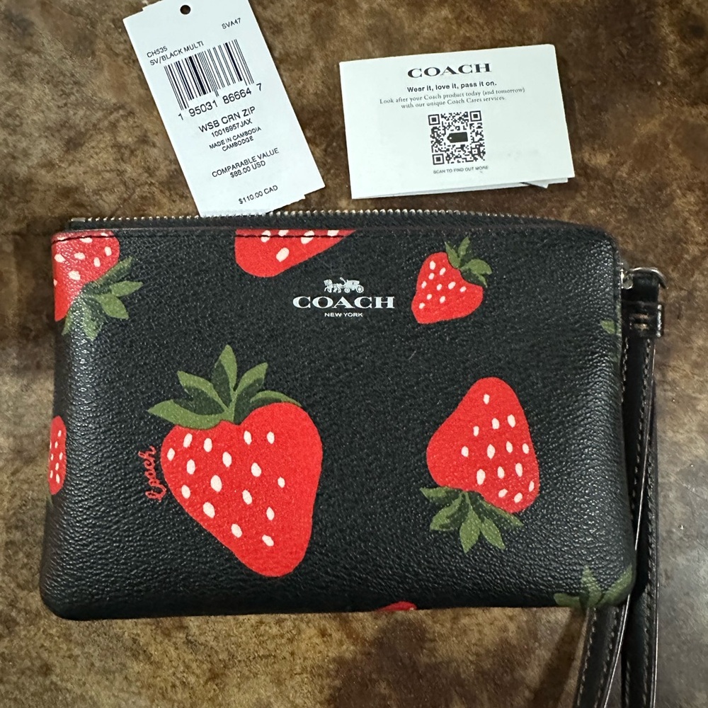 Coach Black and Red Strawberry Wristlet